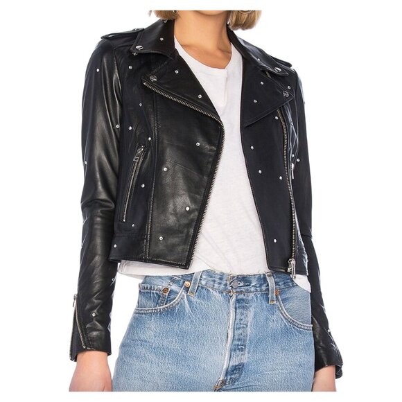 LAMARQUE Donna Glam Studded Leather Moto Jacket - Size L - Picture 2 of 9